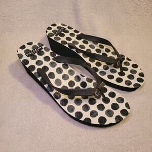 Coach Wedge Platform Flip Flop Thong Sandals Black White Polka Dot Women Size 10
